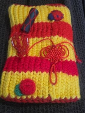 Handmade Striped Knit Dementia Lap Hand Snuggle. in Yellow and Red. Very Sturdy